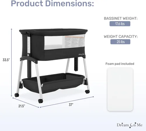 Miniatura 3 de Dream On Me Calypso - Moisés portátil con ruedas, altura ajustable, moisés plegable para bebé con laterales de malla transpirable, colchón