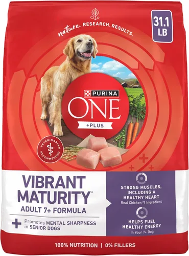 Purina ONE Alimento seco para perros mayores con alto contenido de proteínas, fórmula de madurez vibrante para adultos 7 Plus, bolsa de 31.1 libras
