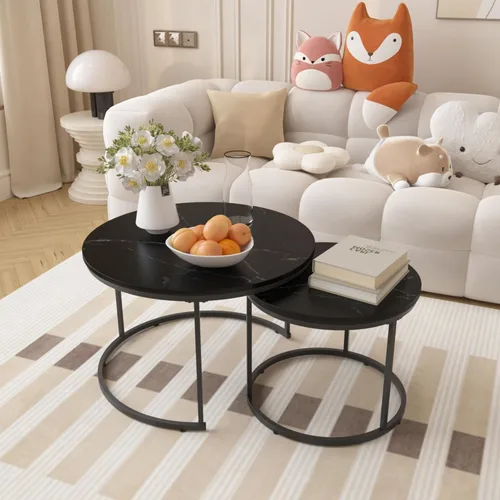 Miniatura 16 de KEVINSPACE Mesa auxiliar redonda pequeña para sala de estar, mesa auxiliar circular de madera, mesita de noche para apartamento, dormitorio, Ø 23.4