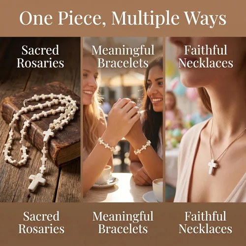 Miniatura 5 de Jucoan 240 cuentas espaciadoras de cruz blanca y turquesa gruesa, cuentas pequeñas con dije de cruz religiosa para pulseras, collares, rosario