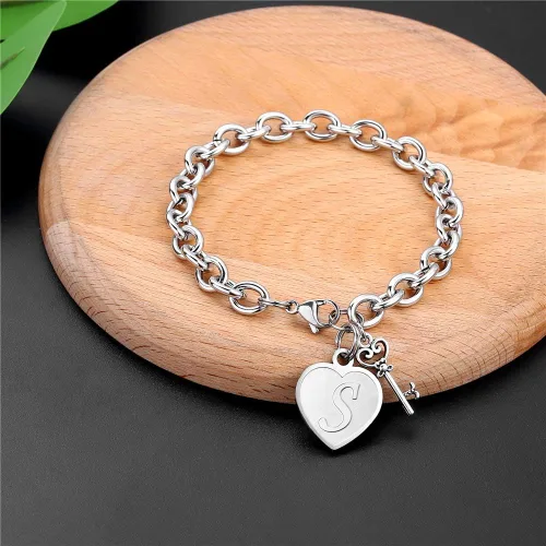 Miniatura 2 de M MOOHAM - Pulsera con iniciales de corazón para regalo de mujer, acero inoxidable, dijes grabados con iniciales de 26 letras, regalo de joyería