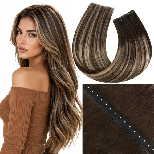 Miniatura 13 de Moresoo - Extensiones de cabello humano real cosidas, Remy, lacio, doble trama, color negro jet, 14 pulgadas, 3.53 onzas