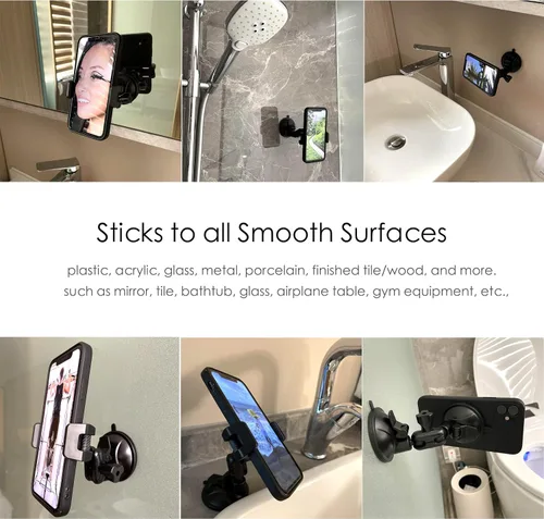 Miniatura 3 de Soporte universal para teléfono de ducha con espejo, multidireccional doble con ventosa giratoria de 360 grados, soporte de montaje en pared