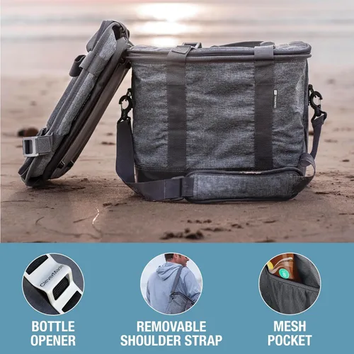 Miniatura 5 de CleverMade - Bolsa enfriadora aislada plegable – Enfriador suave a prueba de fugas para 30 latas para playa, viaje, automóvil – Correa para hombro