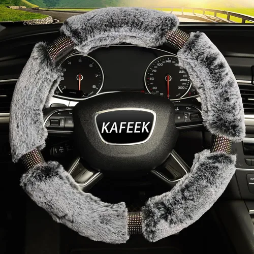 Miniatura 2 de KAFEEK Funda para Volante de Microfibra Suave Tipo Diamante con Cristales Brillantes de Imitación para Invierno Cálido, Funda Universal Difusa