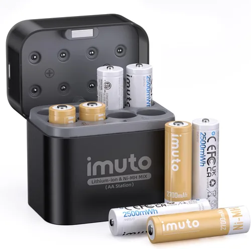 Miniatura 11 de imuto Baterías recargables AA, baterías de litio de 2500 mWh AA, paquete de 4, salida de 1.5 V 2 A, doble batería, vida útil de más de 1600 ciclos
