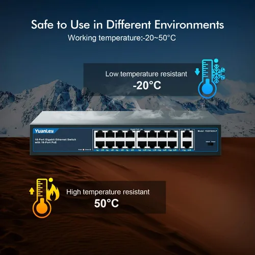 Miniatura 7 de YuanLey Interruptor Gigabit PoE de 5 Puertos con 4 Puertos PoE+ de 1000Mbps, 78W de Potencia Integrada 802.3af/at, Sin Ventilador, de Metal,