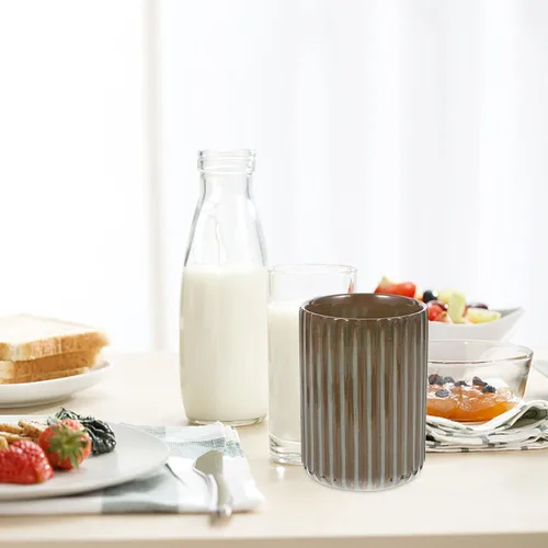 Miniatura 6 de Luxshiny Taza de café de cerámica sin asa Chino Japonés Estilo Porcelana Taza de té Vintage Stripe Drink Cup Tumbler para 10.1 fl oz Gris