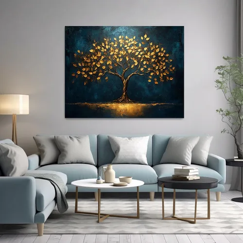 Miniatura 3 de VOCBAN Tree of Life Wall Art The Picture Artwork Canvas Prints Tree Pictures Poster Retro Artwork for Bedroom Living Room Home Decoration(blue,gold