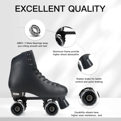 Miniatura 5 de Besketo Classic High-top Roller Skates, PU Leather, Four-Wheel, Indoor/Outdoor, Beginner