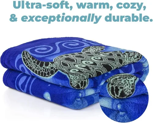 Miniatura 3 de Dawhud Direct Manta de vellón de tortuga marina para cama, 50x60 pulgadas, manta de felpa súper suave del océano - Tamaño queen I Tortugas marinas