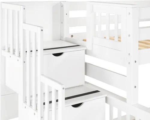 Miniatura 6 de Bedz King BK961-Honey-Trundle-p - Litera con cama nido individual, con 4 cajones en los peldaños Blanco