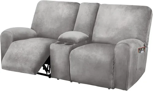 Asiento reclinable con funda de consola central, fundas de sofá reclinable de terciopelo de 8 piezas, fundas de sofá reclinable de 2 plazas, funda