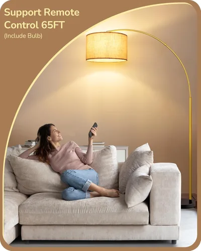 Miniatura 3 de EDISHINE Lámpara de pie arqueada dorada de 78.3 pulgadas con control remoto, luz de lectura moderna de mediados de siglo sobre silla, lámpara de pie