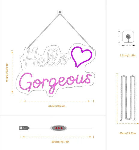 Miniatura 6 de Letreros de neón Hello Gorgeous para decoración de pared, con interruptor de atenuación - para dormitorio de niñas, decoración de cuarto