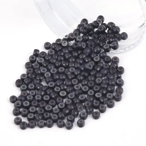 Miniatura 51 de Vlasy 100 Piezas Cuentas de Nano Anillo con Forro de Silicona para Extensiones de Cabello Humano con Nano Anillo 5 Colores Opcionales (Negro)