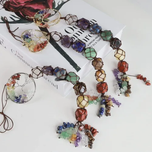 Miniatura 7 de Anjiucc Árbol de la vida de cristal curativo de 7 chakras para colgar en la pared, decoración de interiores, decoración de ventanas, meditación