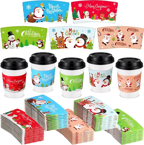 Miniatura 14 de Remerry Paquete de 125 fundas de papel desechables para tazas de café de invierno, Navidad, Papá Noel, té, chocolate caliente, cacao, para tazas