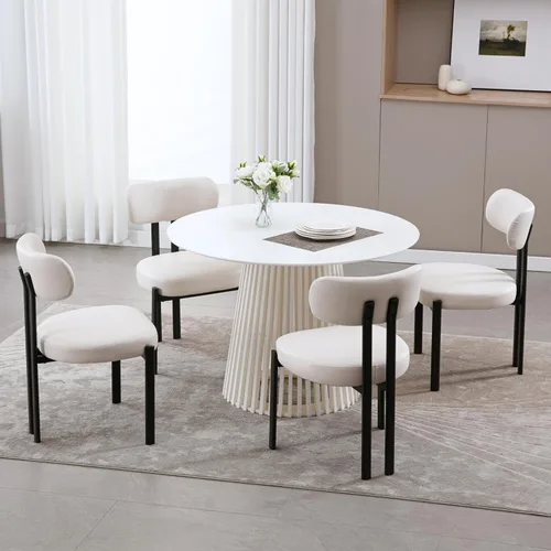 Miniatura 8 de HEAH-YO Juego de 2 sillas de comedor modernas, sillas de cocina de tela de lino con patas de metal negro, sillas laterales tapizadas sin brazos
