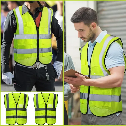 Miniatura 6 de JenPen 10 chalecos de seguridad reflectantes con bolsillos y cremallera, chaleco de construcción de malla de alta visibilidad para hombres y mujeres