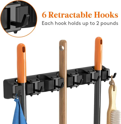 Miniatura 4 de Lifewit Soporte de pared para fregona y escoba, colgador de escoba antideslizante para organización de cocina, organizador de suministros de Negro