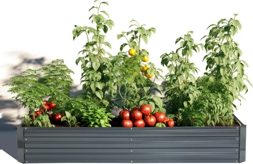 Miniatura 10 de LuxenHome - Kit de cama de jardín elevada galvanizada de 6 x 3 x 1 pies, para exteriores, caja rectangular de metal para jardinería, maceta grande
