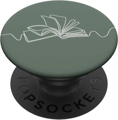 Arte minimalista de línea de libro para libreros en PopSockets de color verde salvia intercambiable PopGrip