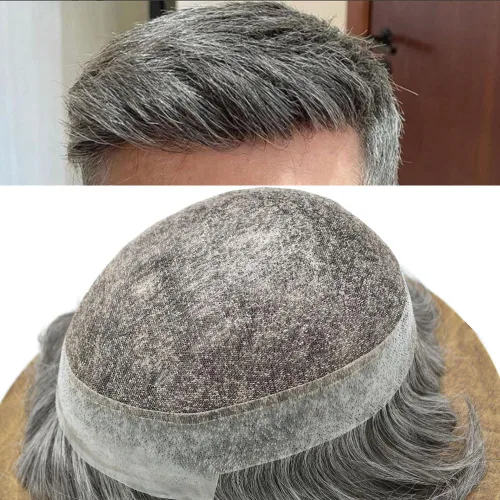 Miniatura 56 de Sistema de reemplazo de cabello de encaje francés para hombre, piezas de cabello de aspecto natural, color negro, marrón, rubio, gris, protesis