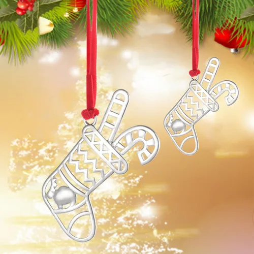 Miniatura 6 de Juego de 8 adornos colgantes de Navidad, adorno de Navidad plateado para decoración del árbol de Navidad, adorno de árbol de Navidad, adorno