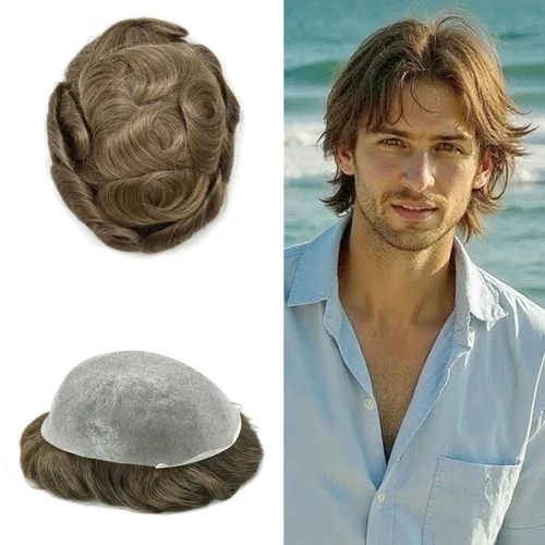 Miniatura 70 de Super Thin Skin Mens Toupee 0.001 in - Sistema de cabello de piel ultrafina para hombres, cabello humano negro, marrón, rubio, gris, peluca