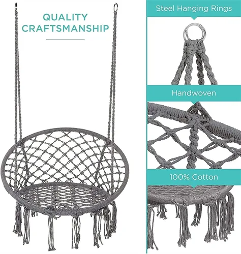 Miniatura 3 de Columpios Hamaca Silla Flecos Borlas Exquisita Silla Colgante Redonda de Ensueño Silla colgante Cuerda de algodón Macramé Sillas