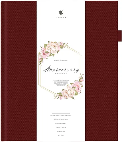 Miniatura 7 de Diario de aniversario para parejas, elegante libro de recuerdos de boda y álbum de fotos con soporte para bolígrafo y banda de cierre, el regalo