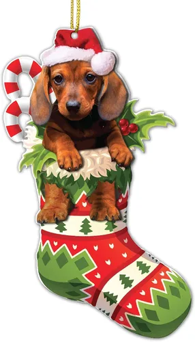 Miniatura 10 de Adorno acrílico plano de Navidad para perro de montaña bernés, adorable cachorro de montaña bernés en calcetín con bastones de caramelo, decoración