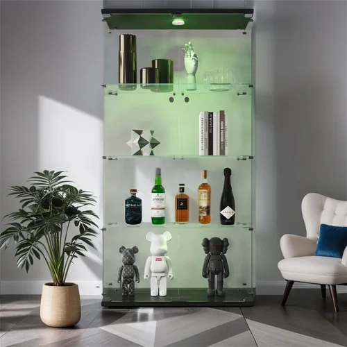 Miniatura 13 de Vitrina de cristal con luces LED y cerradura, vitrina Curio de 4 niveles con puerta de cristal, estantería de pie para sala de estar, dormitorio
