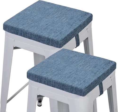 Miniatura 19 de baibu Juego de 2 cojines cuadrados de espuma viscoelástica de 12 pulgadas, diseño de doble capa con lazos, cojín cuadrado para silla para taburetes