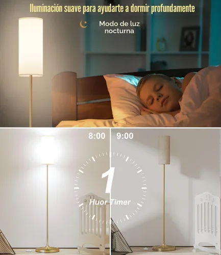 Miniatura 6 de luckystyle Lámpara de Pie LED para Sala de Estar, Lámpostas Regulables con Interruptor de Pie, Lámpara de Pie de Oro con Temperatura
