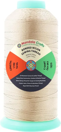 Miniatura 103 de Mandala Crafts - Hilo de nailon para coser cuero, tapicería, mezclilla y para trenzar el pelo; resistente, 1500 yardas, tamaño 69 T70 Marrón