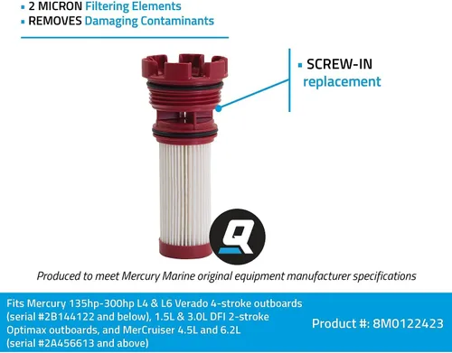 Miniatura 8 de Quicksilver 8M0122423 Elemento de filtro de combustible para motores fueraborda Mercury y Mariner seleccionados y motores de propulsión de popa