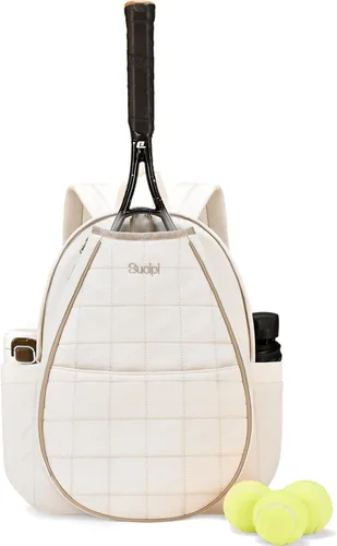 Sucipi Bolsas de tenis para mujeres, Mochila bolsa acolchada para raqueta de tenis para raqueta de tenis, palas de pickleball, bádminton beige y