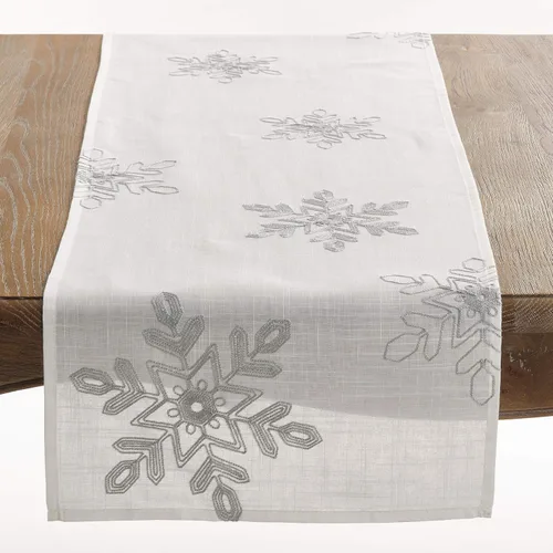 Saro Lifestyle Camino de mesa con copos de nieve bordados, 16"x70", plateado
