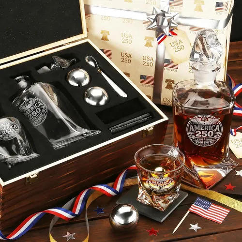 Miniatura 3 de Juego de decantador de whisky trenzado personalizado para el 250 aniversario, regalo de independencia de Estados Unidos 250 para hombres, nombre