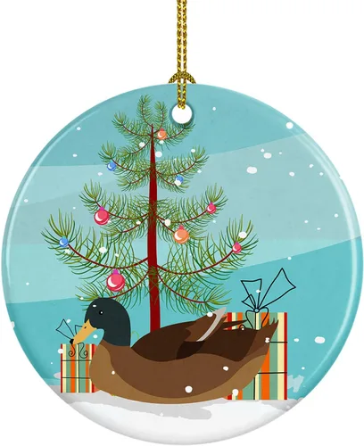 Miniatura 43 de Caroline's Treasures Adorno de cerámica de Navidad pintado o de codorniz chino, decoración colgante de árbol de Navidad verde azulado para el hogar