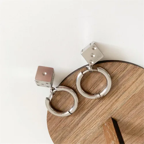 Miniatura 6 de Punk Cool - Aretes de aro colgantes de acero inoxidable 3D para mujeres y hombres, para fiesta de club nocturno