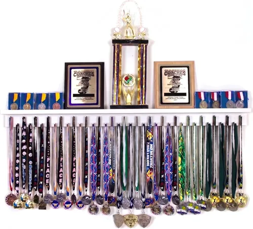 Miniatura 10 de Estante para medallas de 4 pies - Colgador de medallas Premier, estante expositor y estante para trofeos para gimnasia, fútbol, baloncesto, fútbol