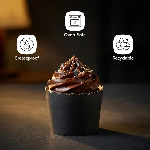 Miniatura 4 de Restaurantware Paquete de 200 moldes de papel para cupcakes de 3.38 onzas, resistentes a la grasa, festoneados para horno, elegantes tazas