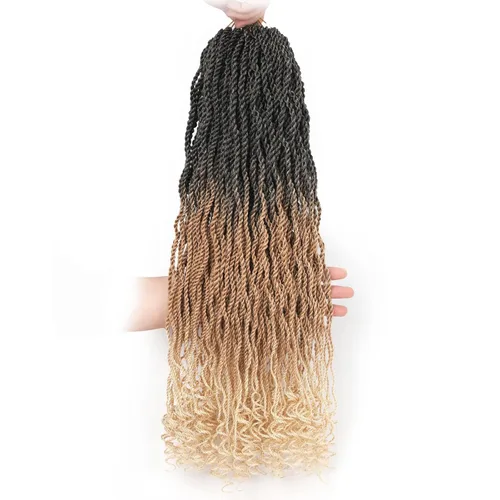 Miniatura 42 de Leeven Cabello de Ganchillo Rizado Senegalés de 12 Pulgadas, 8 Paquetes Trenzas de Ganchillo Cortas Ombre Marrón, Trenzas Havana Pequeñas #T30