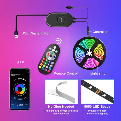 Miniatura 6 de Nexillumi - Luces LED para TV, retroiluminación LED de 13.2 pies para 32-65 pulgadas, tira de luces LED RGB detrás de la TV, control remoto por