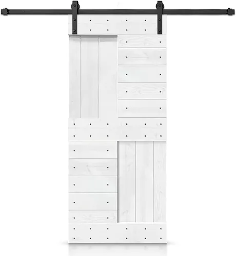 Miniatura 91 de TMS Serie N - Puerta corrediza interior de madera de pino anudada con kit de herrajes deslizantes (32 x 84 pulgadas, blanco)