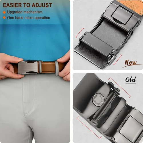 Miniatura 4 de KEMISANT Cinturón de trinquete para hombre, 2 unidades, cinturón deslizante para regalo, vestido casual de 1 38 pulgadas, tamaño ajustable