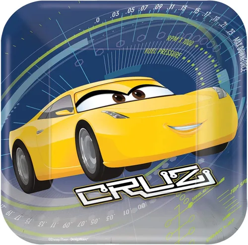Disney Cars - 3 emocionantes platos cuadrados, 7 pulgadas (paquete de 8), artículos de fiesta duraderos y coloridos para niños, perfectos para